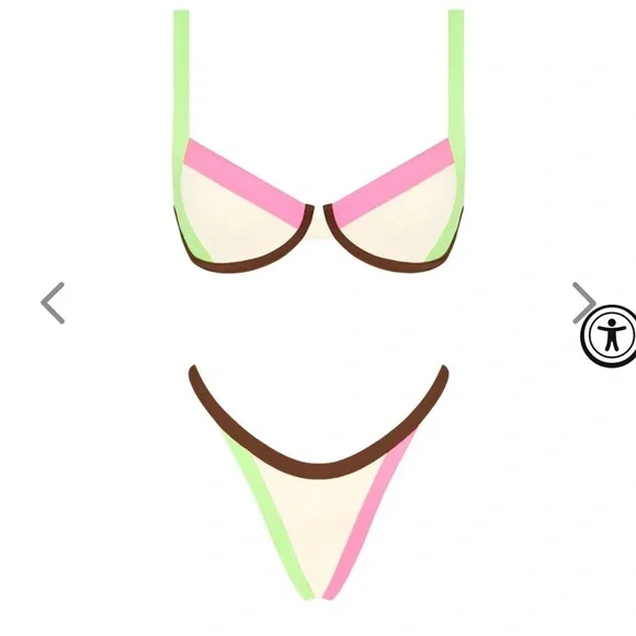 NWT OneOne Swimwear Bikini Set Paros Elodie Justine Cream Brown Pink Green New - Picture 3 of 7